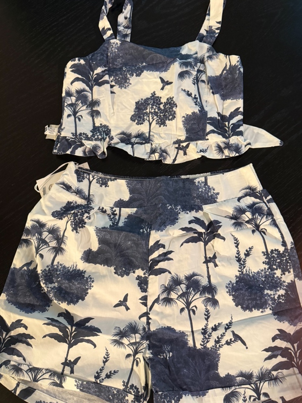 Majie Blue Toile Tropical Print Crop Top & Shorts Set